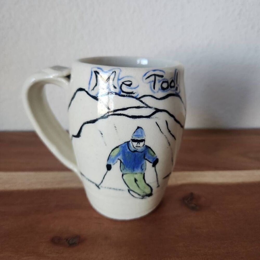 Dakine Hawaiian scuba diver ski Me Too handmade pottery tall thick mug coffee